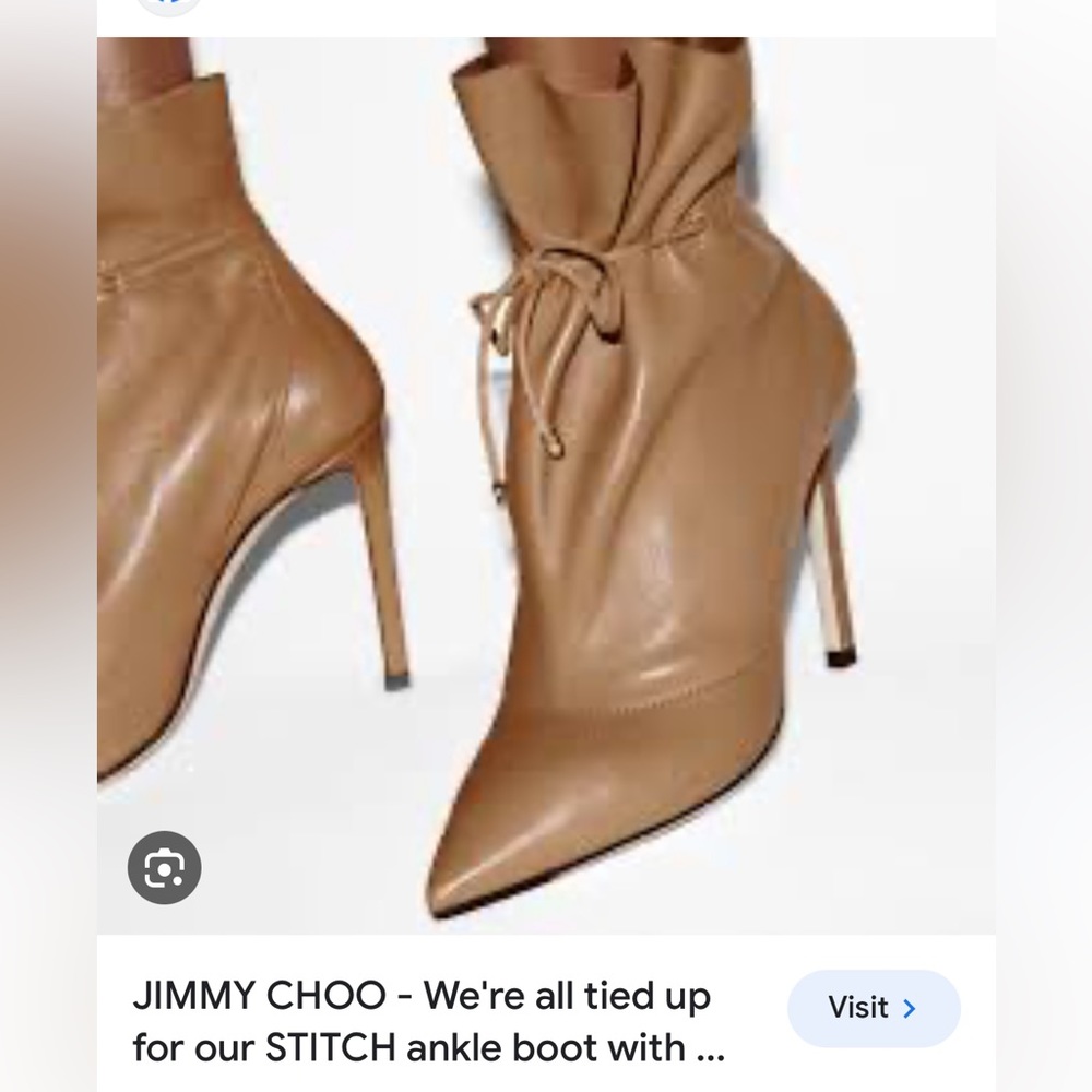 Jimmy Choo Stitch 100 Drawstring Leather Ankle Boots Tan size 36.5 NEVER WORN